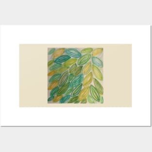 Watercolor Leaves in blue green yellow teal Posters and Art